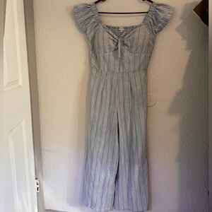 Blue and grey striped jumpsuit